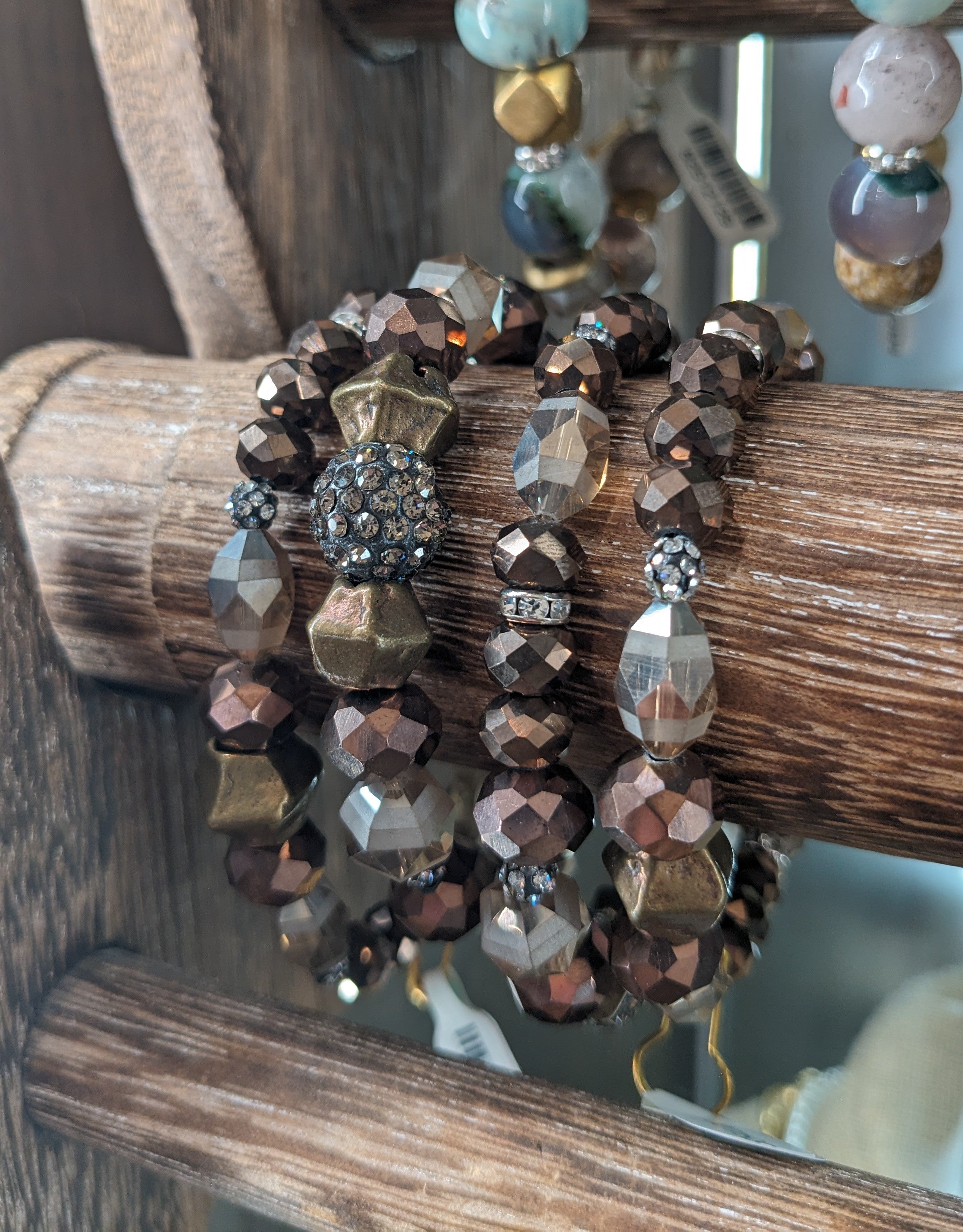 Bronze Faceted Austrian Crystal Stretch Bracelet