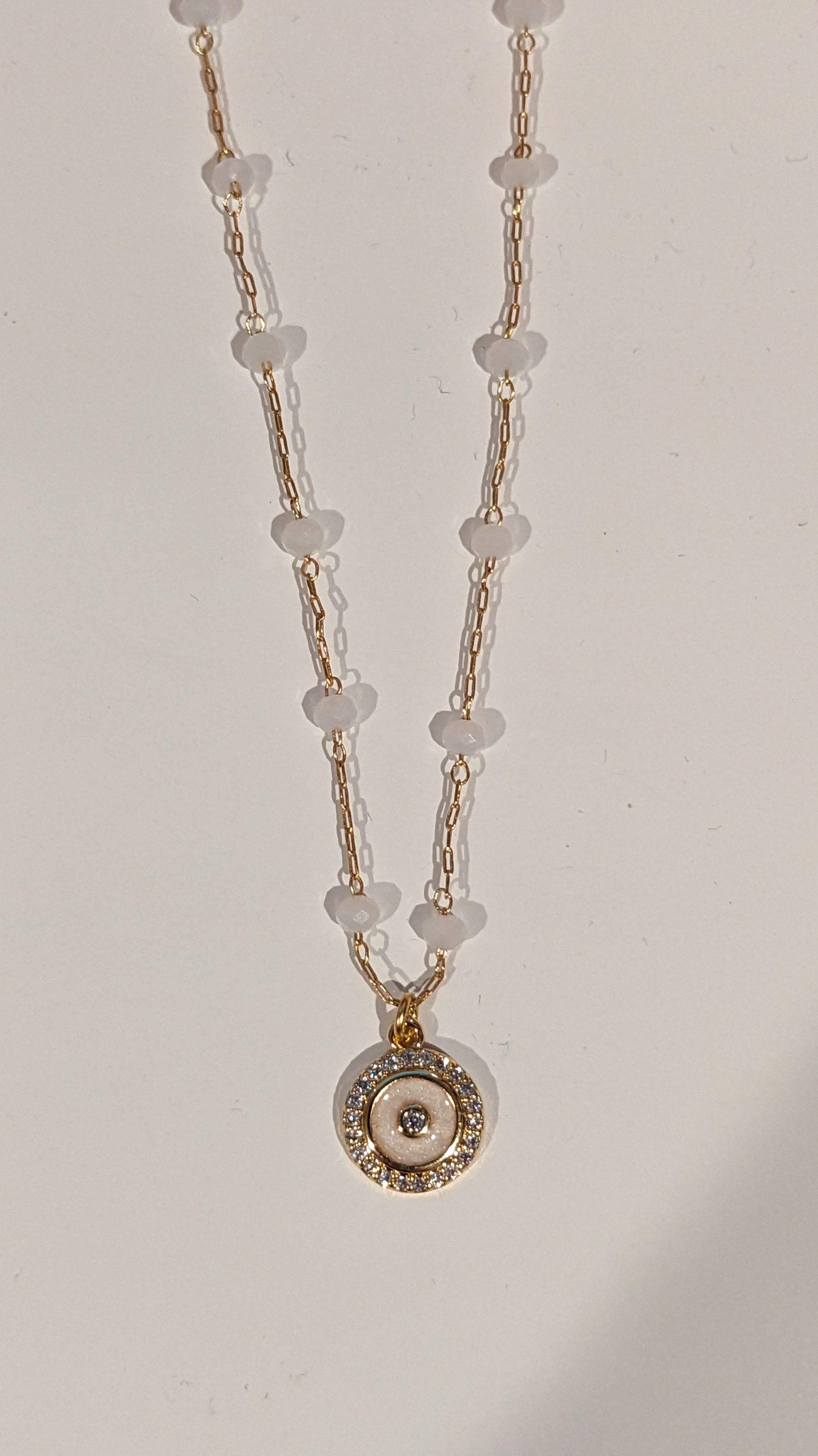 Rhinestone Border Small Charm Necklace