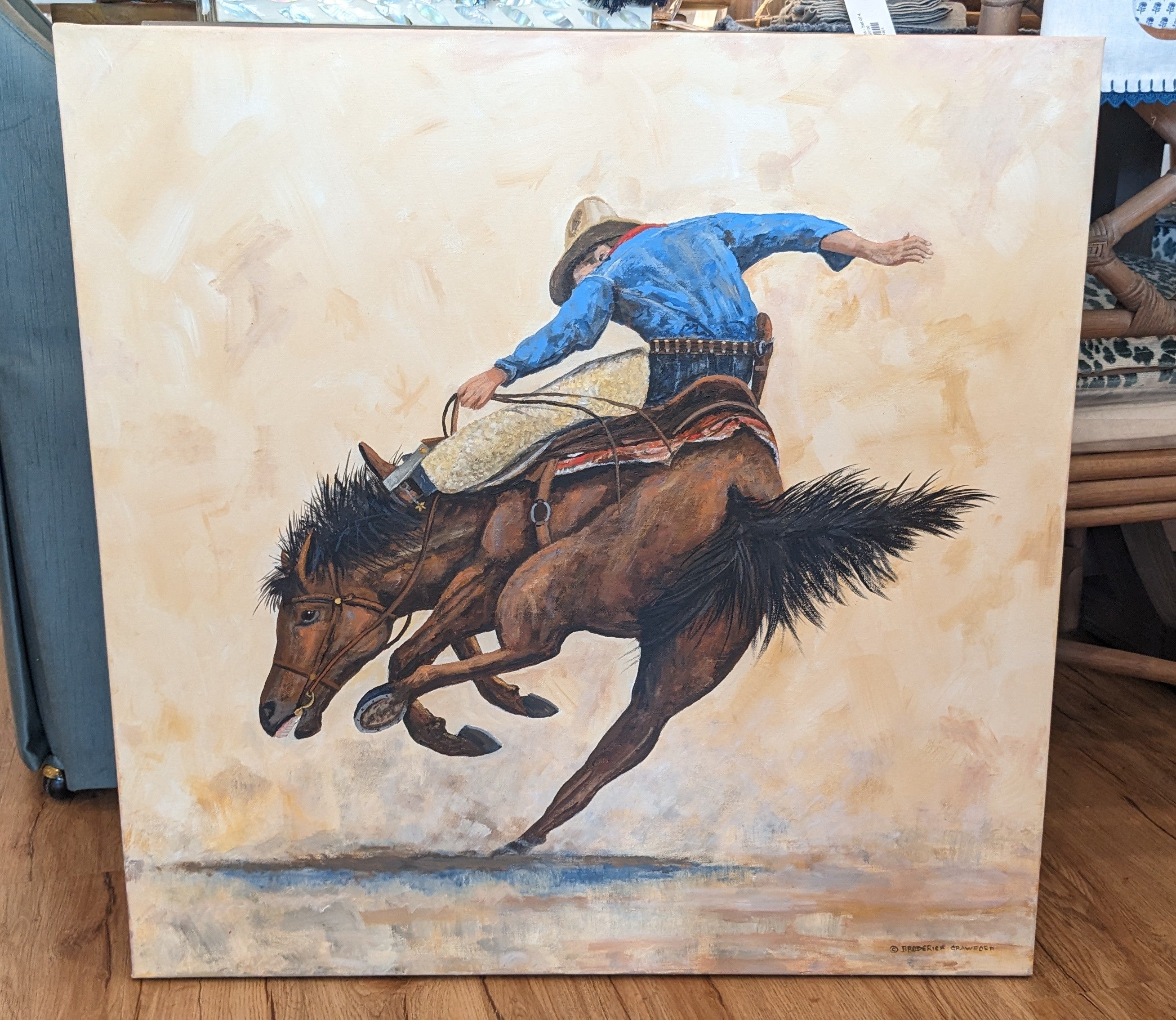 Cowboy on Horse Painting by Broderick Crawford