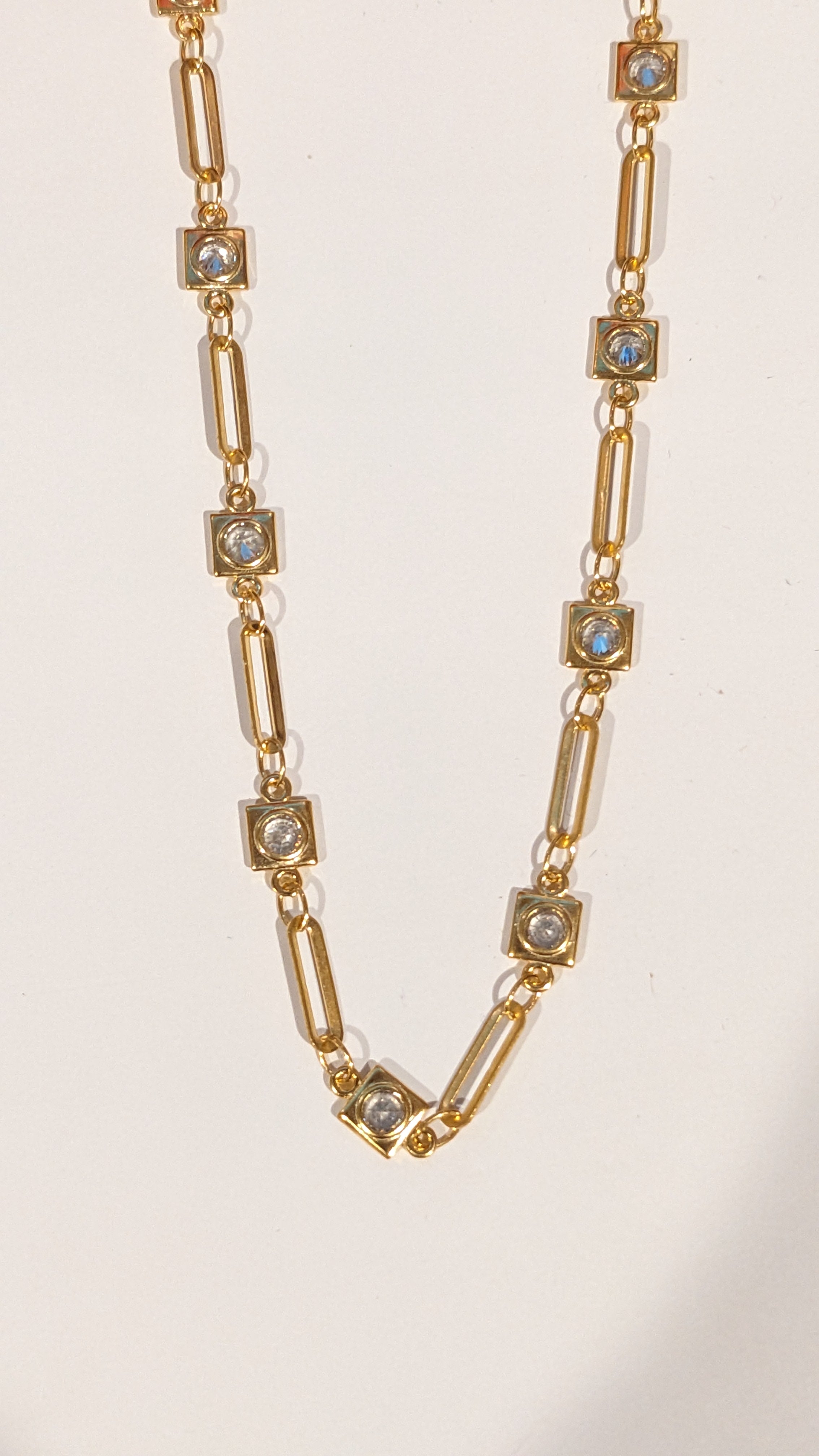 Rhinestone Square Paperclip Chain
