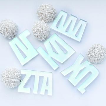 Team RLN Greek Letter Earrings in Unicorn Acrylic with White Beaded Top - Final Sale 50% off