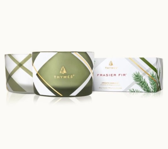 Thymes Frasier Fir Frosted Plaid Poured Candle Set