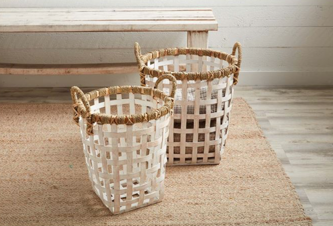 White Washed Rattan Basket