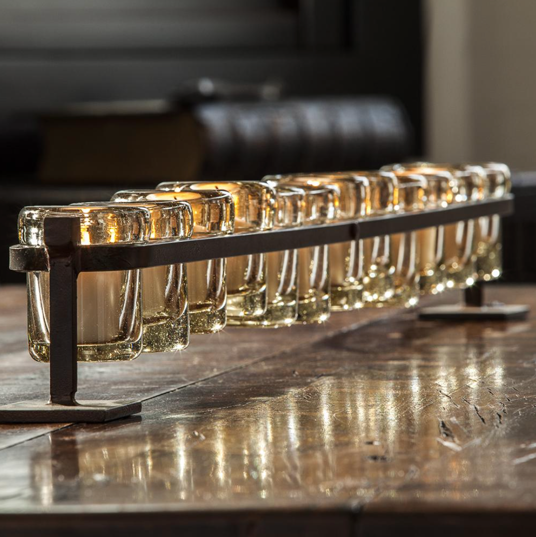 Jan Barboglio 12-Step Firedance Railroad w/ Handblown Votives