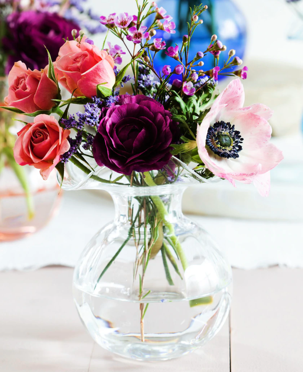 Vietri Hibiscus Glass Clear Fluted Vase