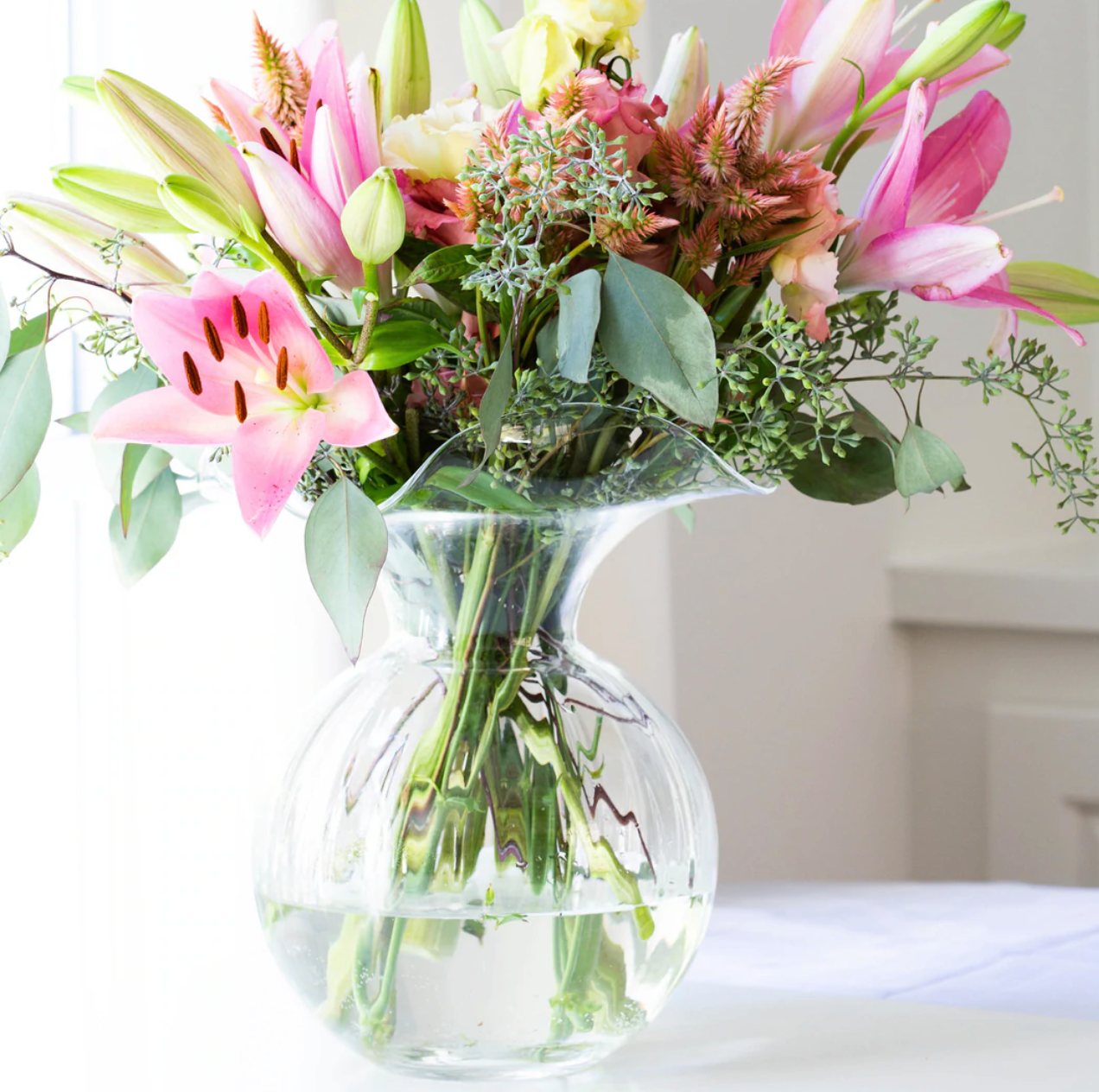 Vietri Hibiscus Glass Clear Fluted Vase