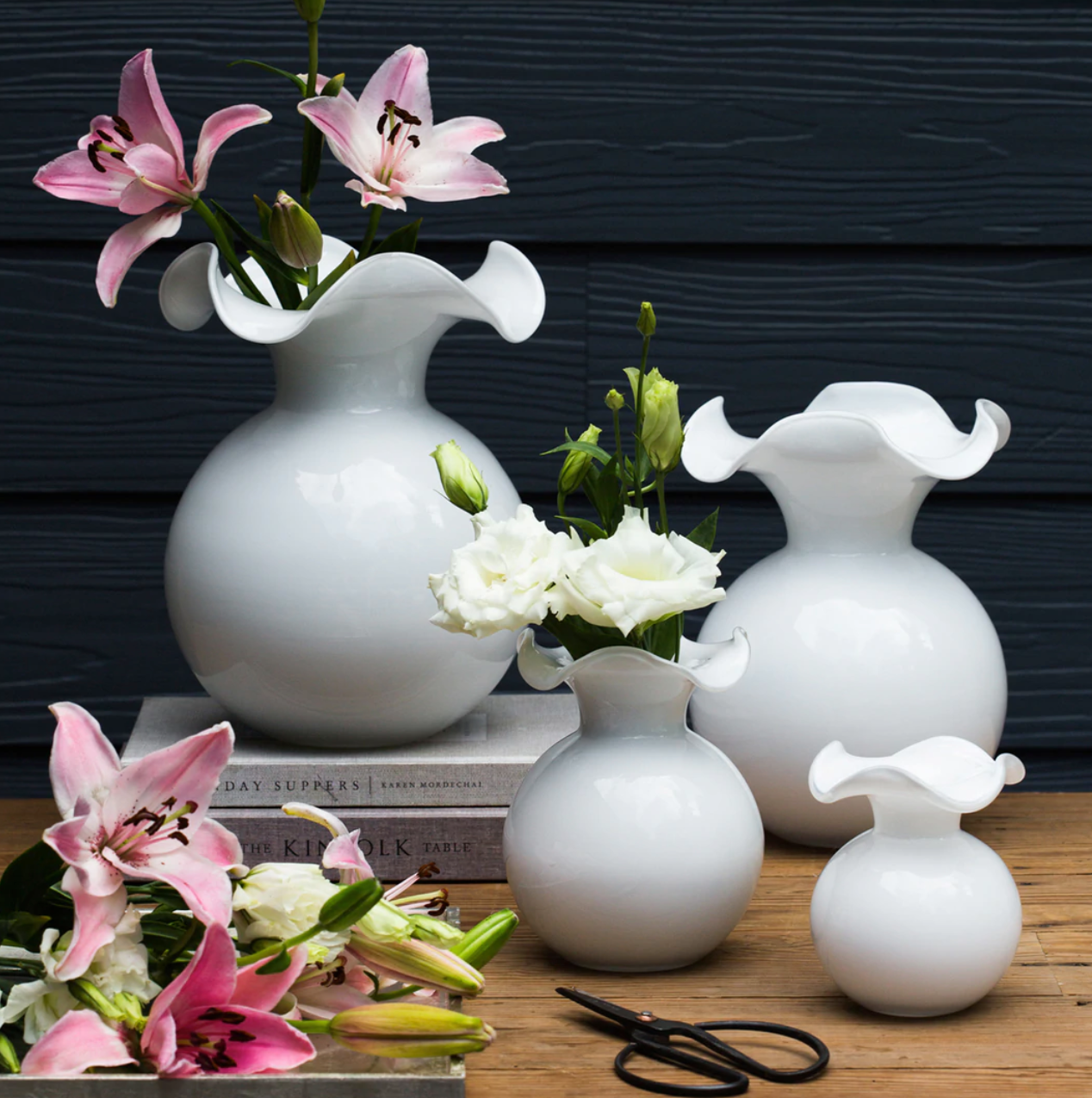 Vietri Hibiscus Glass White Fluted Vase