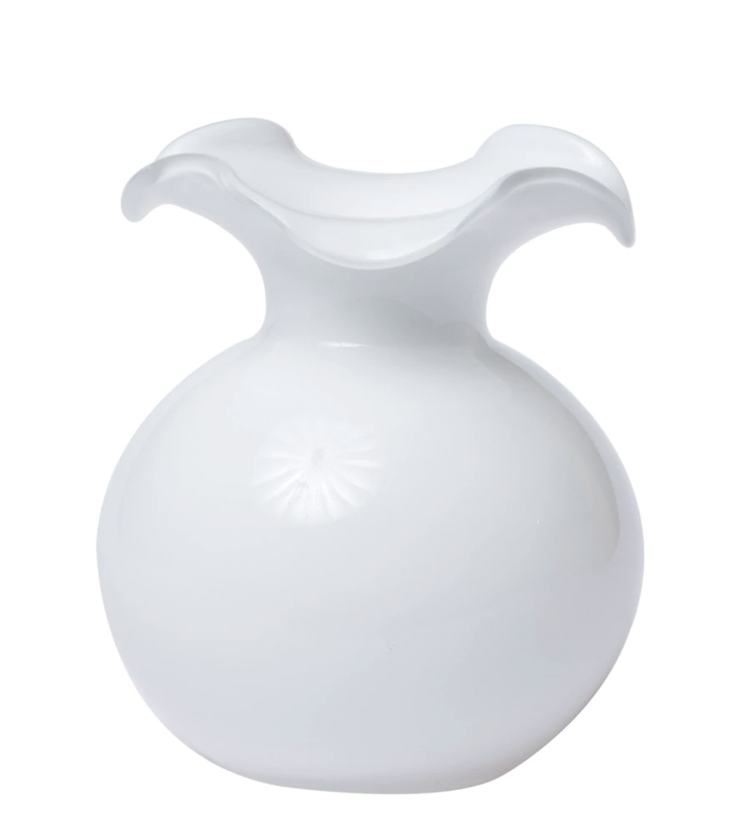 Vietri Hibiscus Glass White Fluted Vase