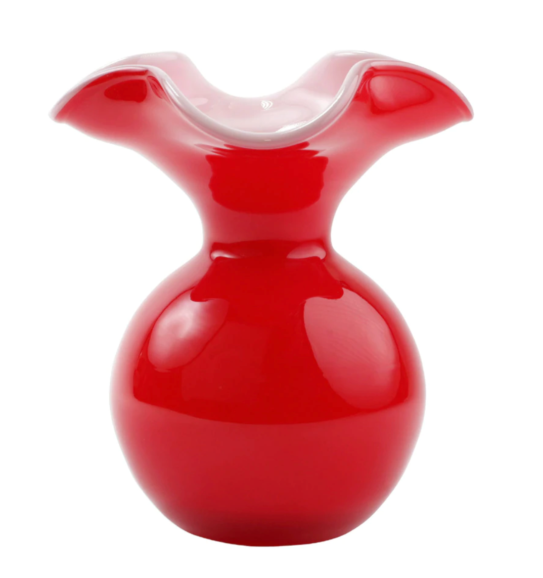 Vietri Hibiscus Glass Red Fluted Vase