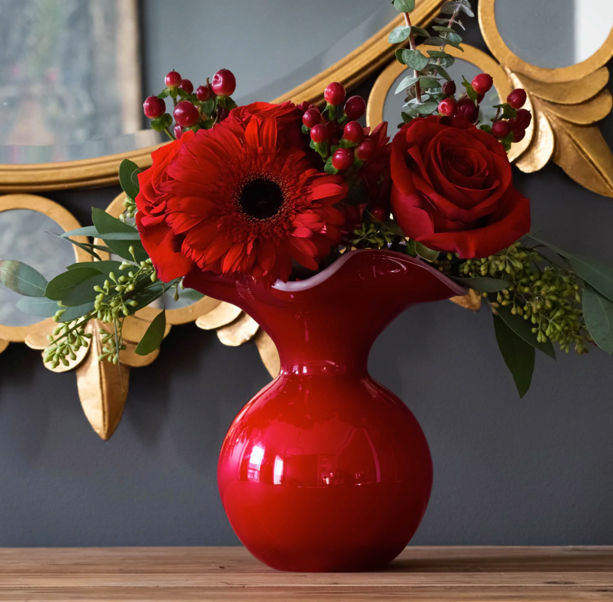 Vietri Hibiscus Glass Red Fluted Vase