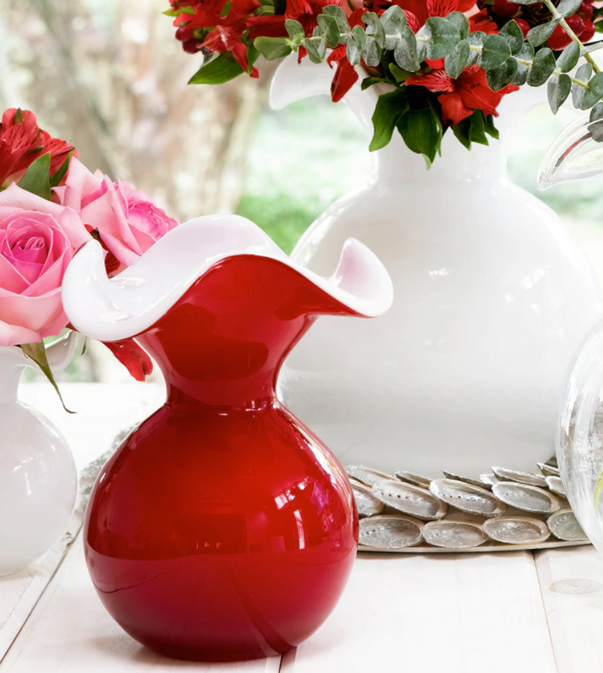 Vietri Hibiscus Glass Red Fluted Vase