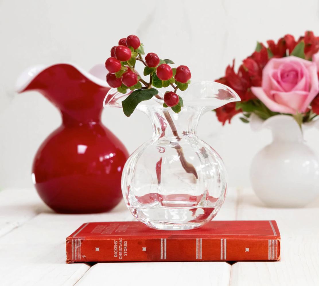 Vietri Hibiscus Glass Red Fluted Vase