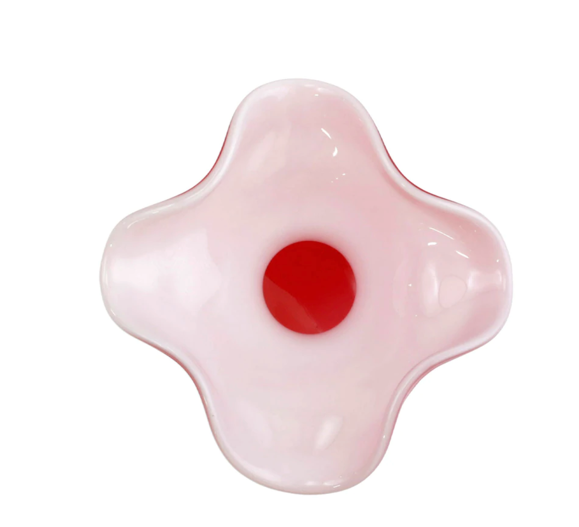 Vietri Hibiscus Glass Red Fluted Vase