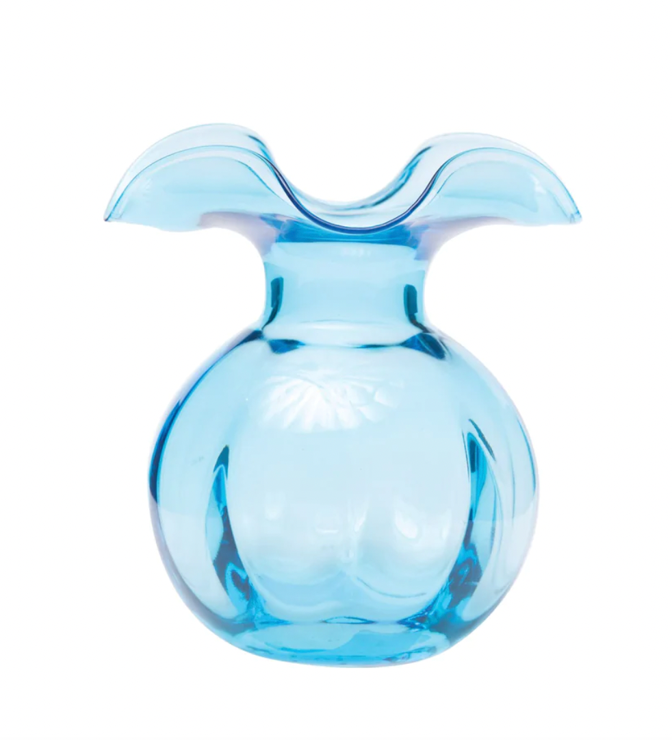 Vietri Hibiscus Glass Aqua Fluted Vase