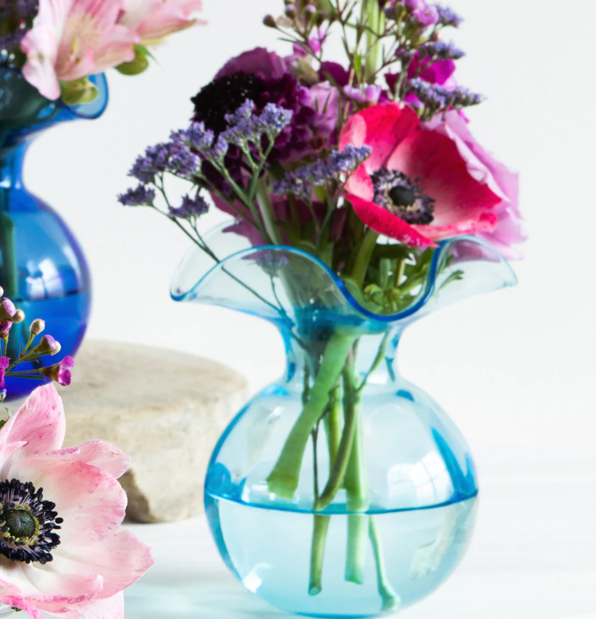 Vietri Hibiscus Glass Aqua Fluted Vase