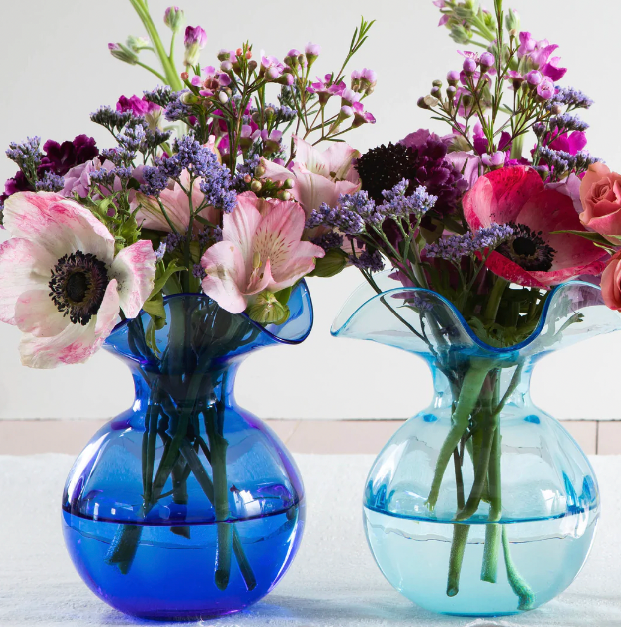 Vietri Hibiscus Glass Aqua Fluted Vase