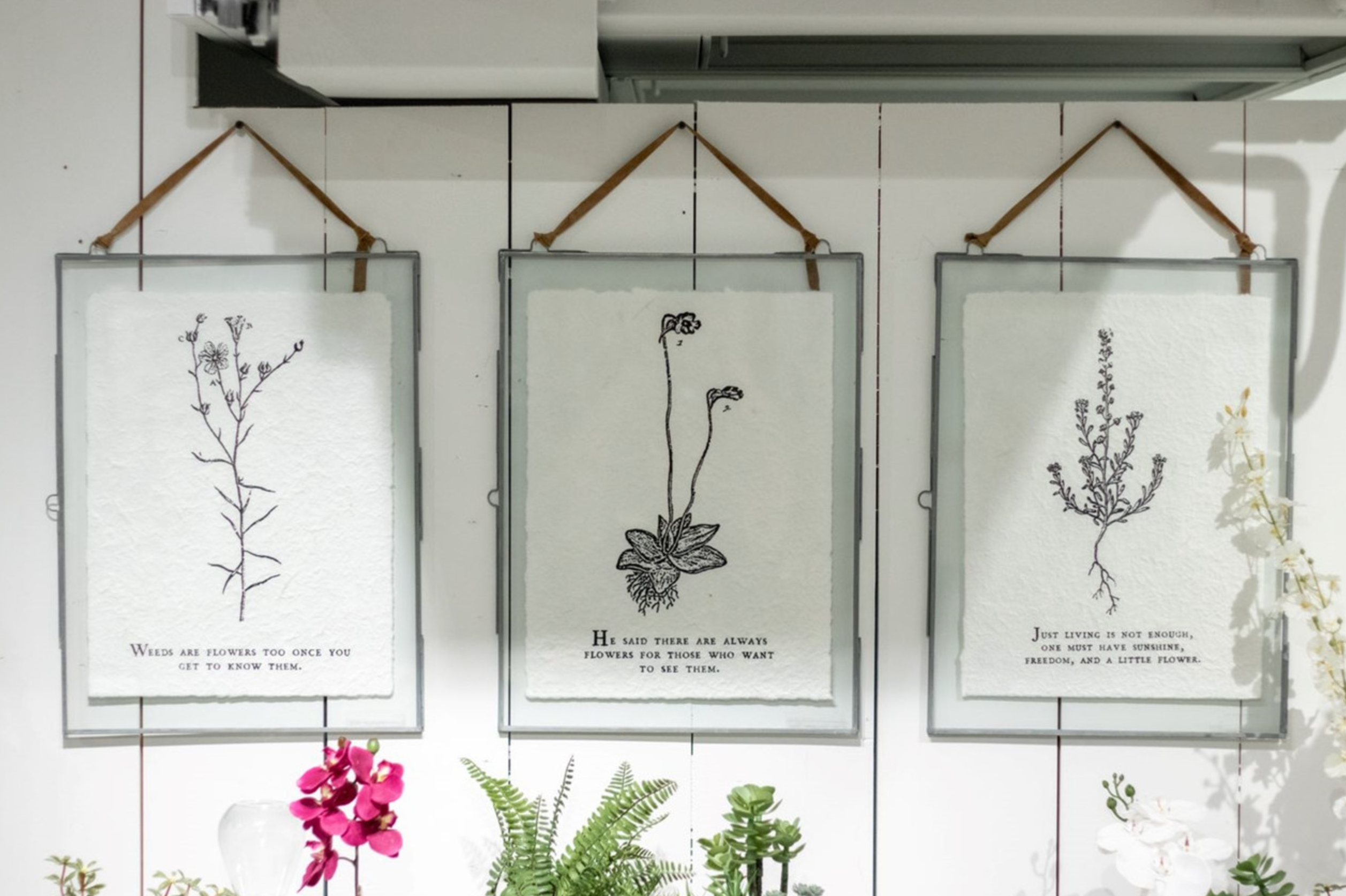 Glass and Metal Hanging Frame w/ Suede