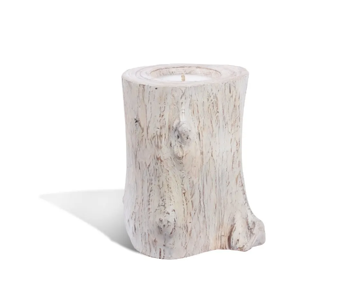 Candle in Natural Teak Whitewash Vase