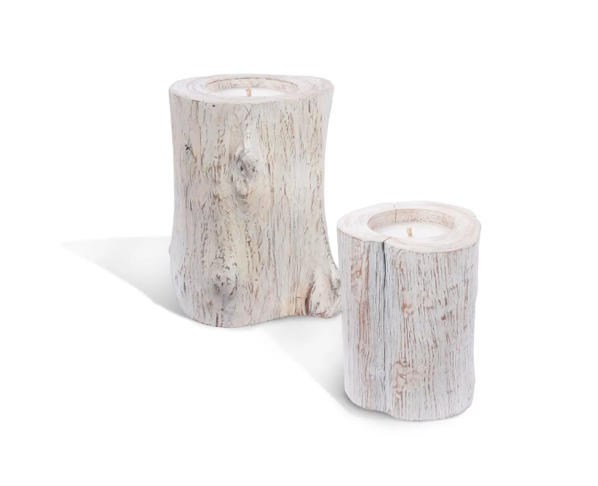Candle in Natural Teak Whitewash Vase