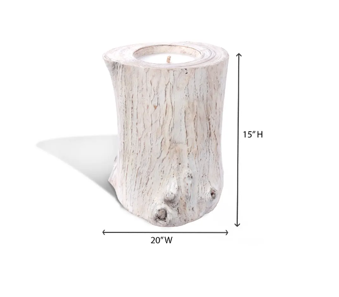 Candle in Natural Teak Whitewash Vase