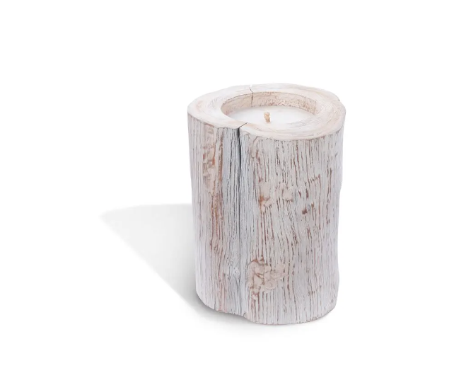 Candle in Natural Teak Whitewash Vase