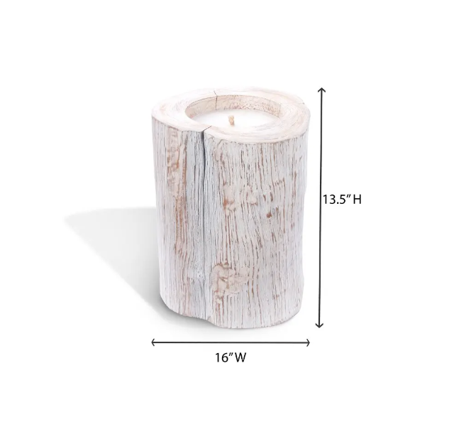 Candle in Natural Teak Whitewash Vase