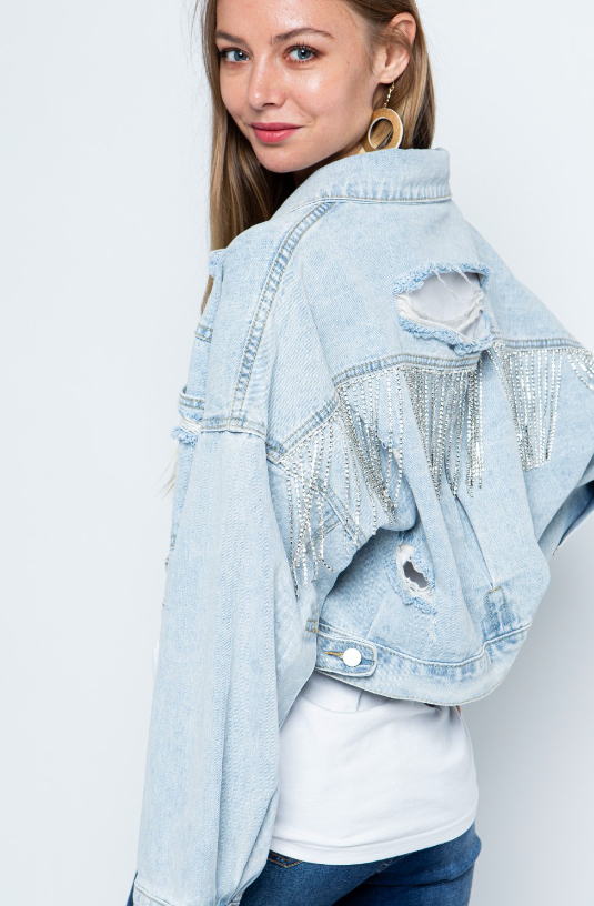 Jade Rhinestone Fringe Denim Jacket - Final Sale 40% off in cart