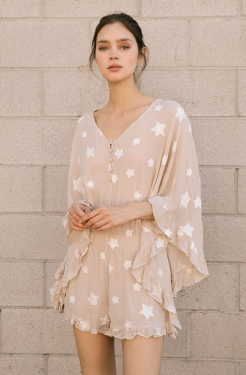 Samantha Embroidered Star Ruffle Romper - Final Sale