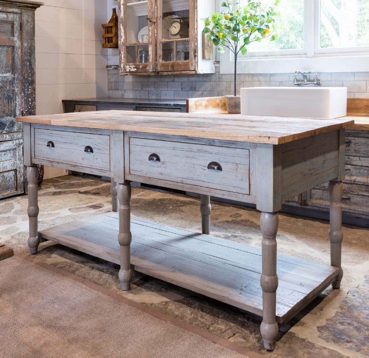 Painted French Island with Old Elm Top