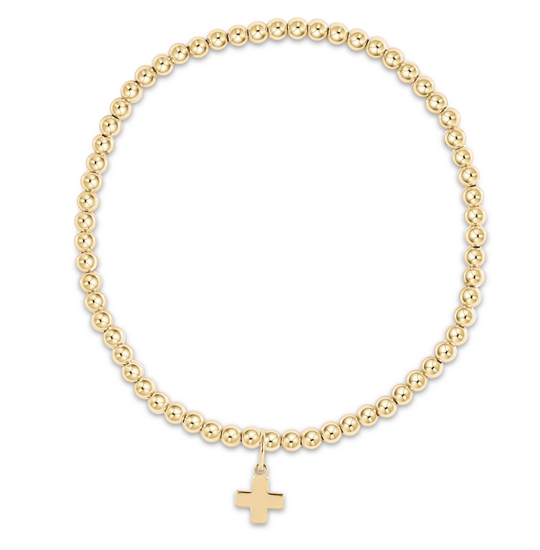 E Newton Classic Gold Bead Bracelet - Signature Cross Gold Charm