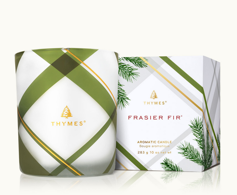 Thymes Frasier Fir Frosted Plaid Candle with Box