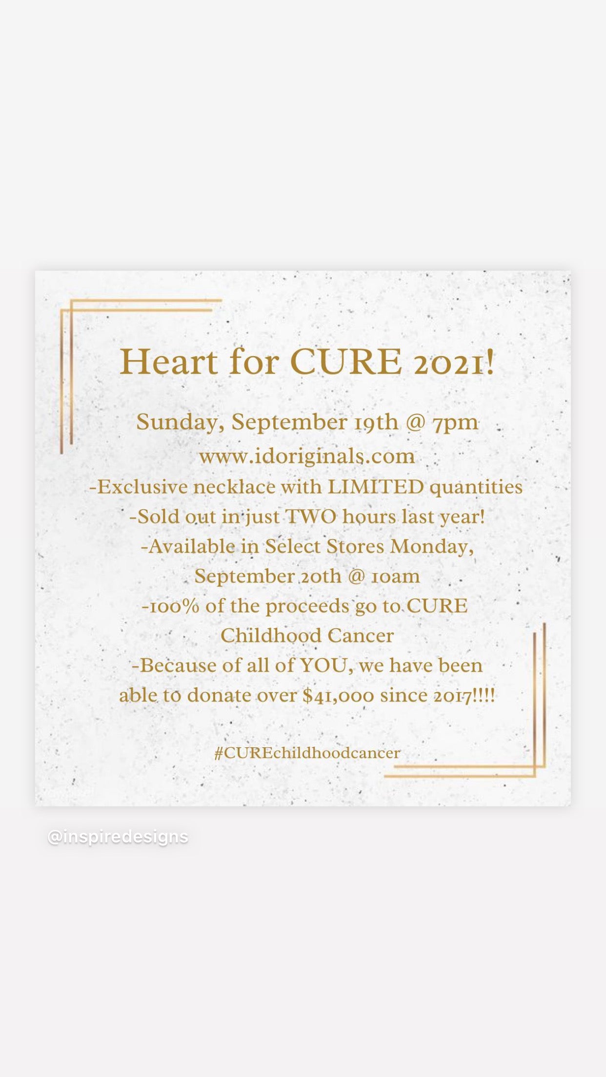 Inspire Designs Heart for Cure necklace - Final Sale 30% off in cart