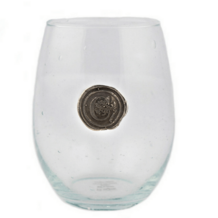 Initial Stemless Wine Glass