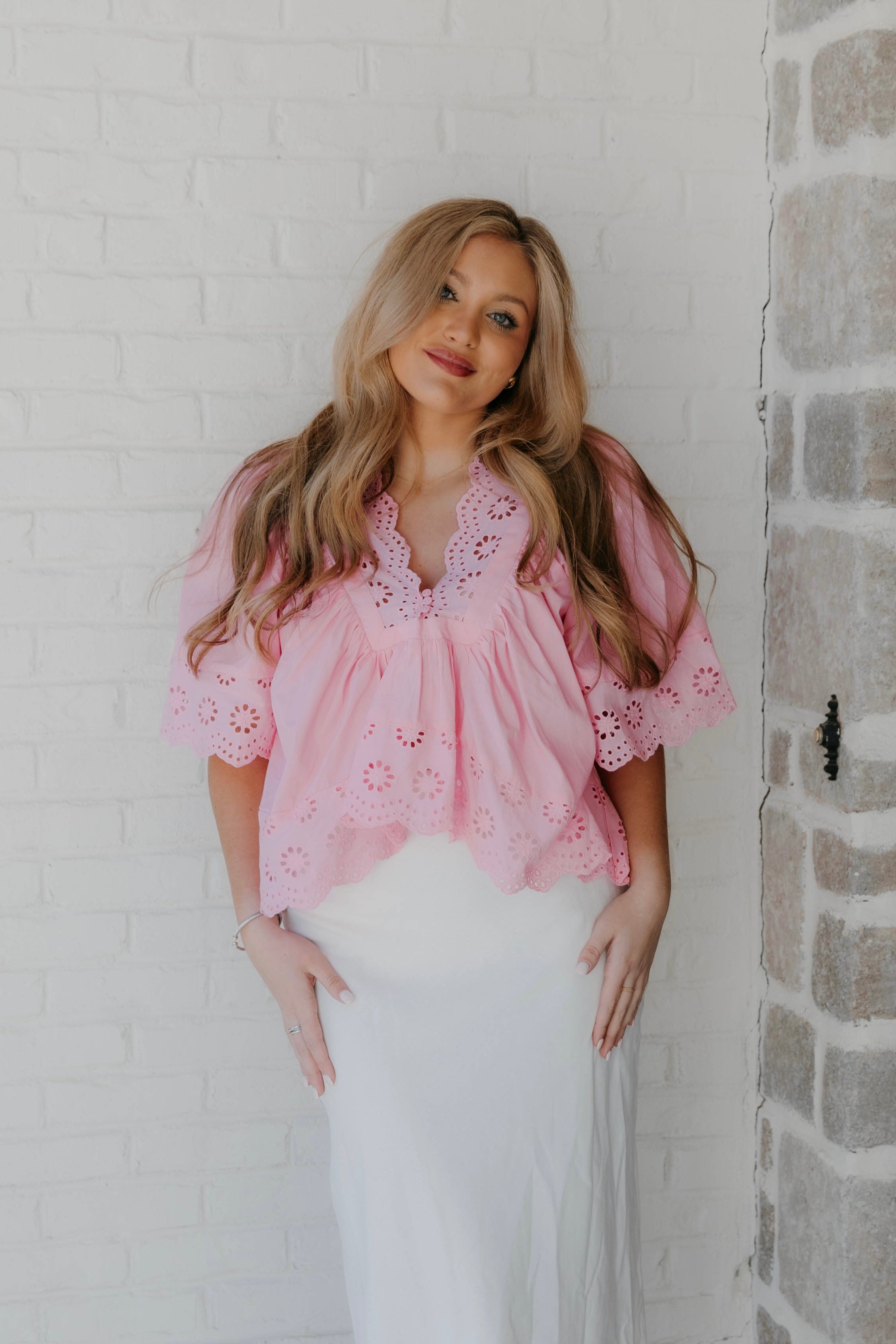 Ansley Short Sleeve Eyelet Detail Top