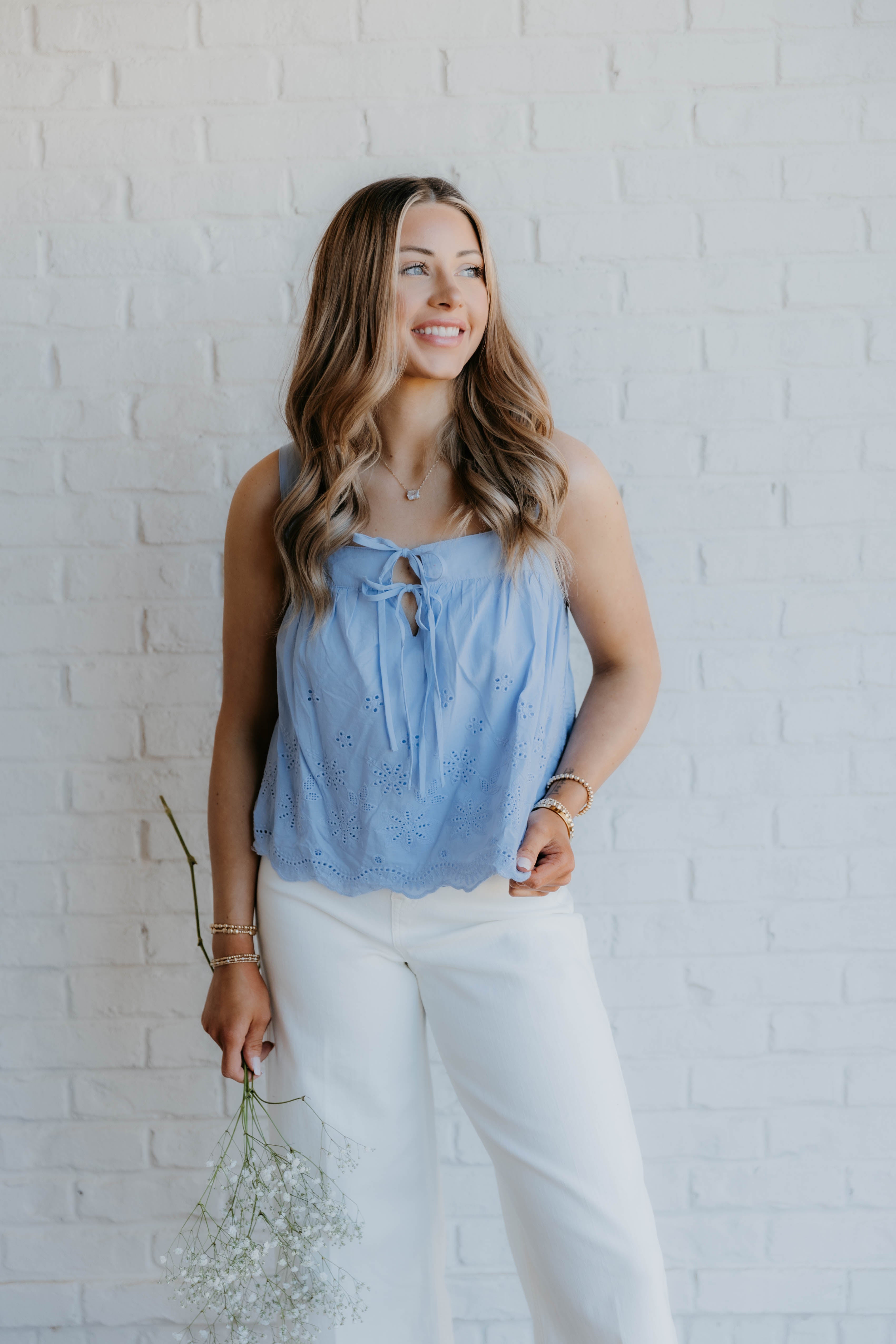 Leah Tie Front Eyelet Top