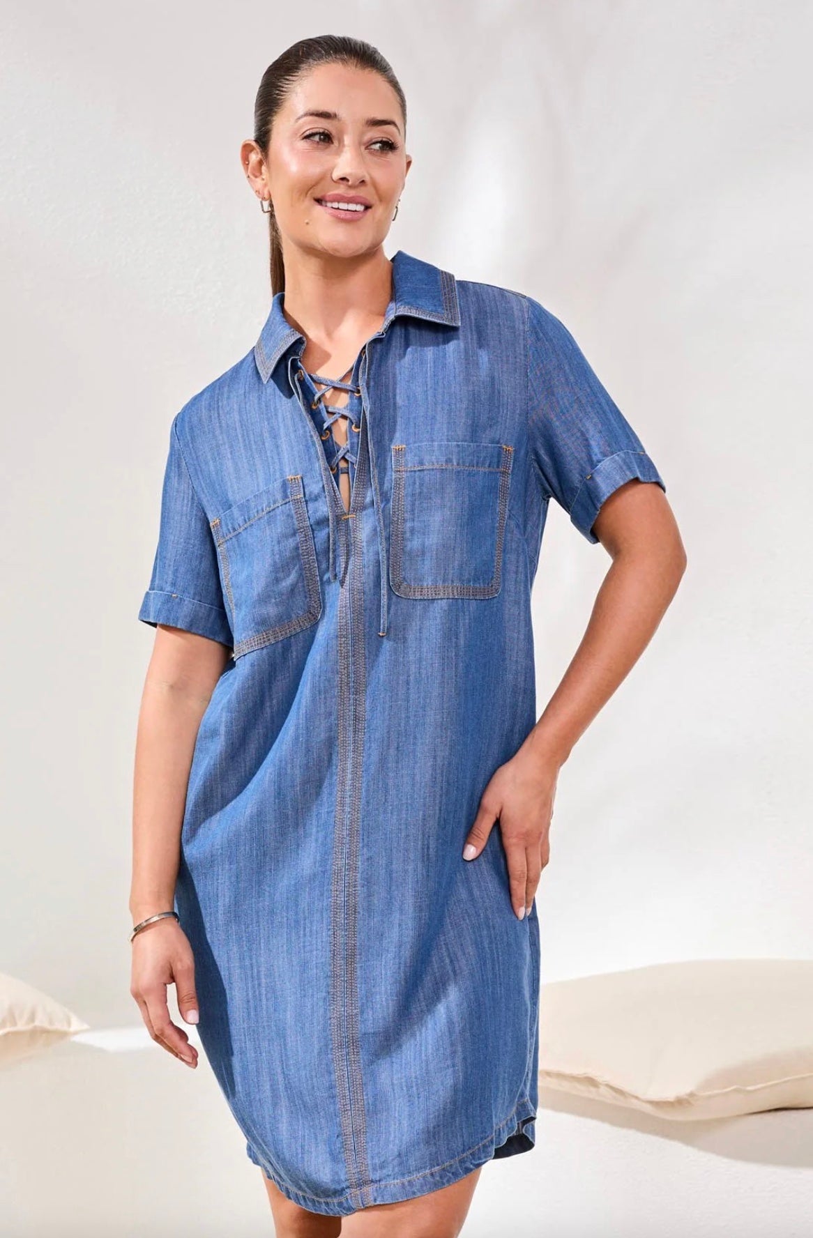 Tribal Blue Ridge Popover Shirt Dress