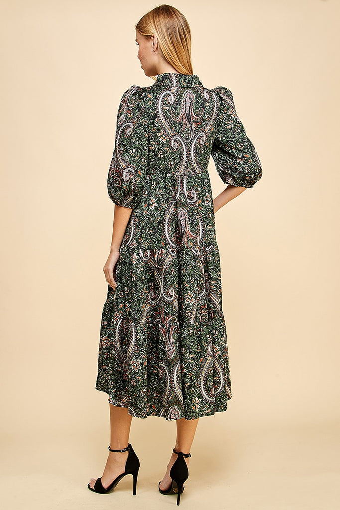 Ava Floral Print Collared Midi Dress