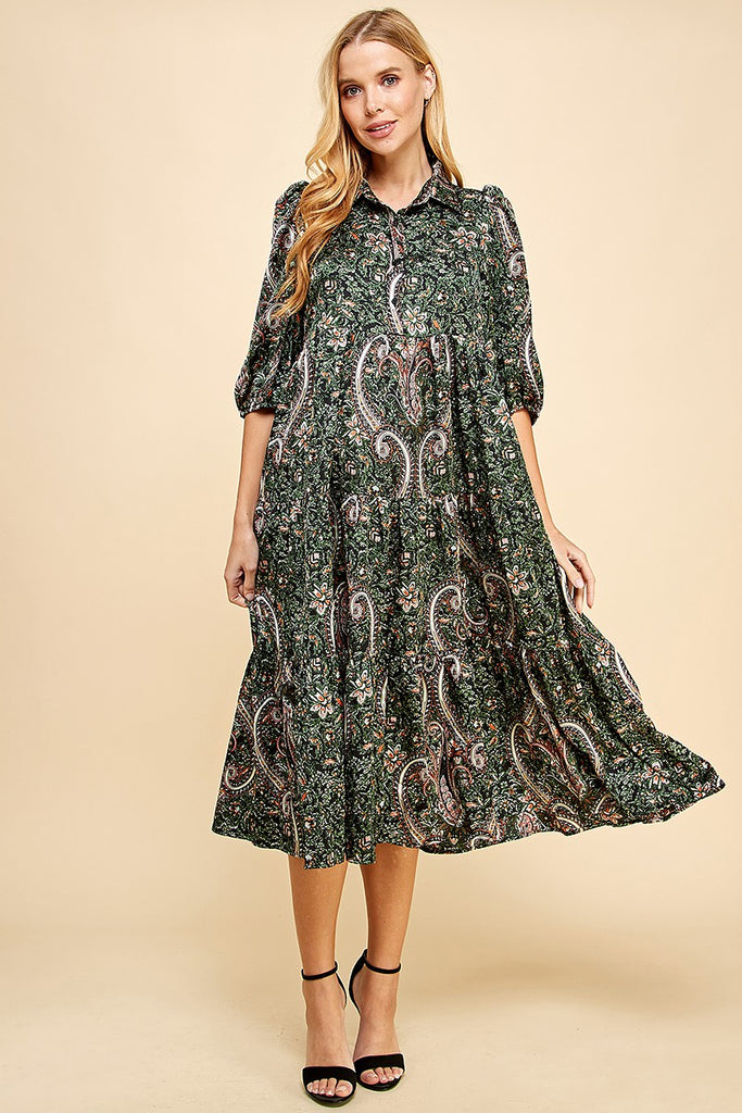 Ava Floral Print Collared Midi Dress