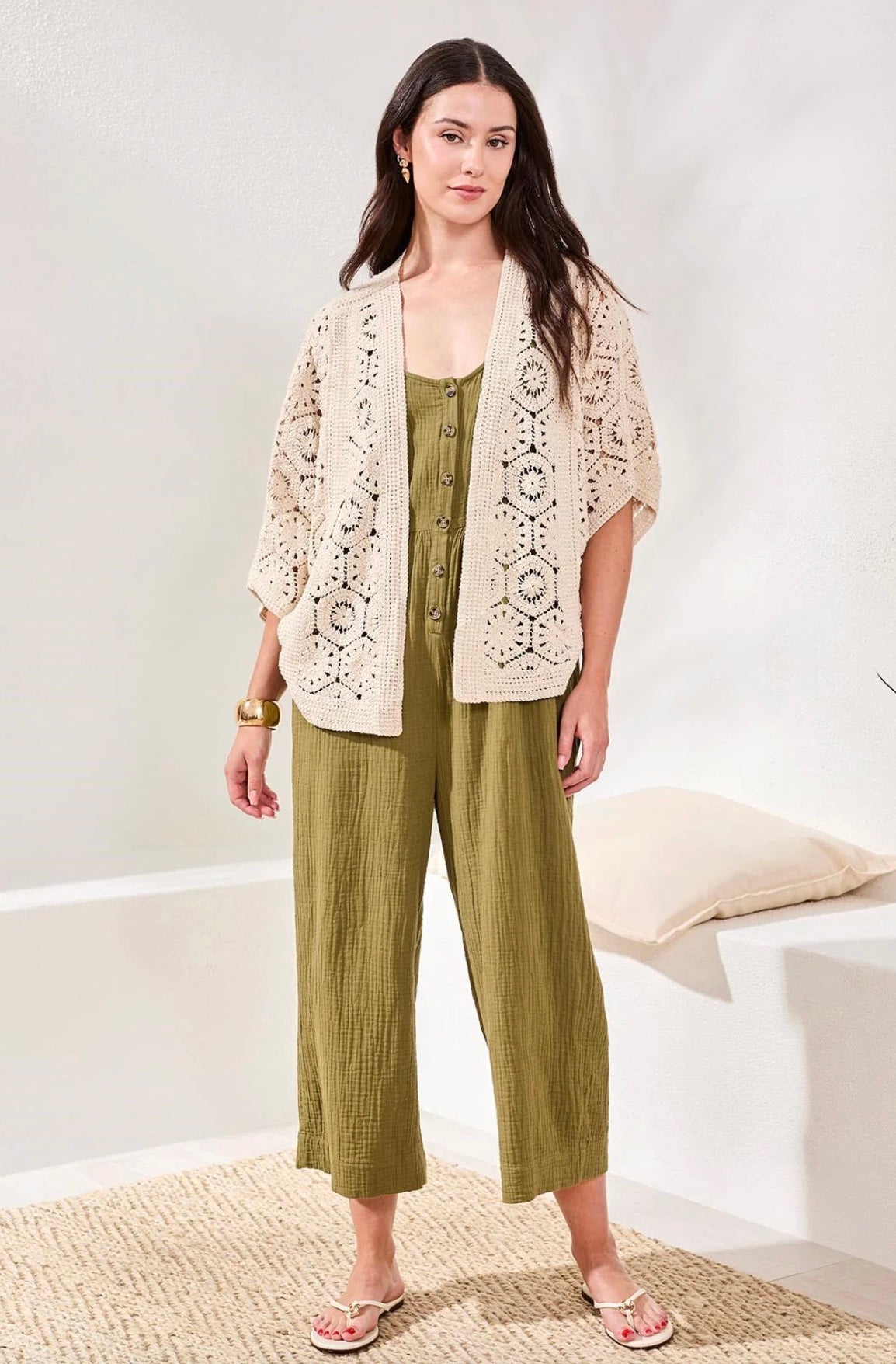 Tribal Embroidered Crochet 3/4 Sleeve Cardigan