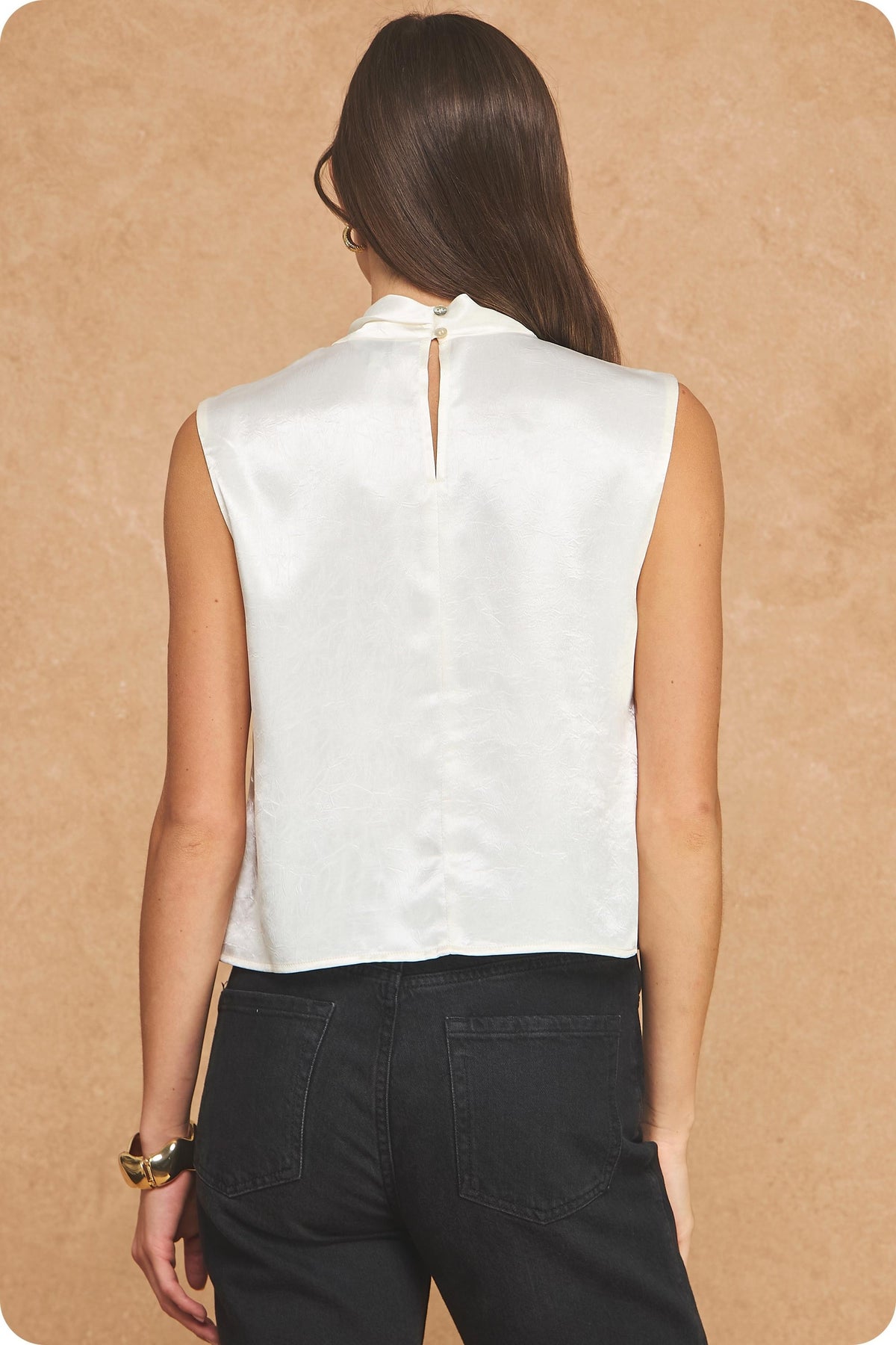 Textured Satin Wrap Top in Cream