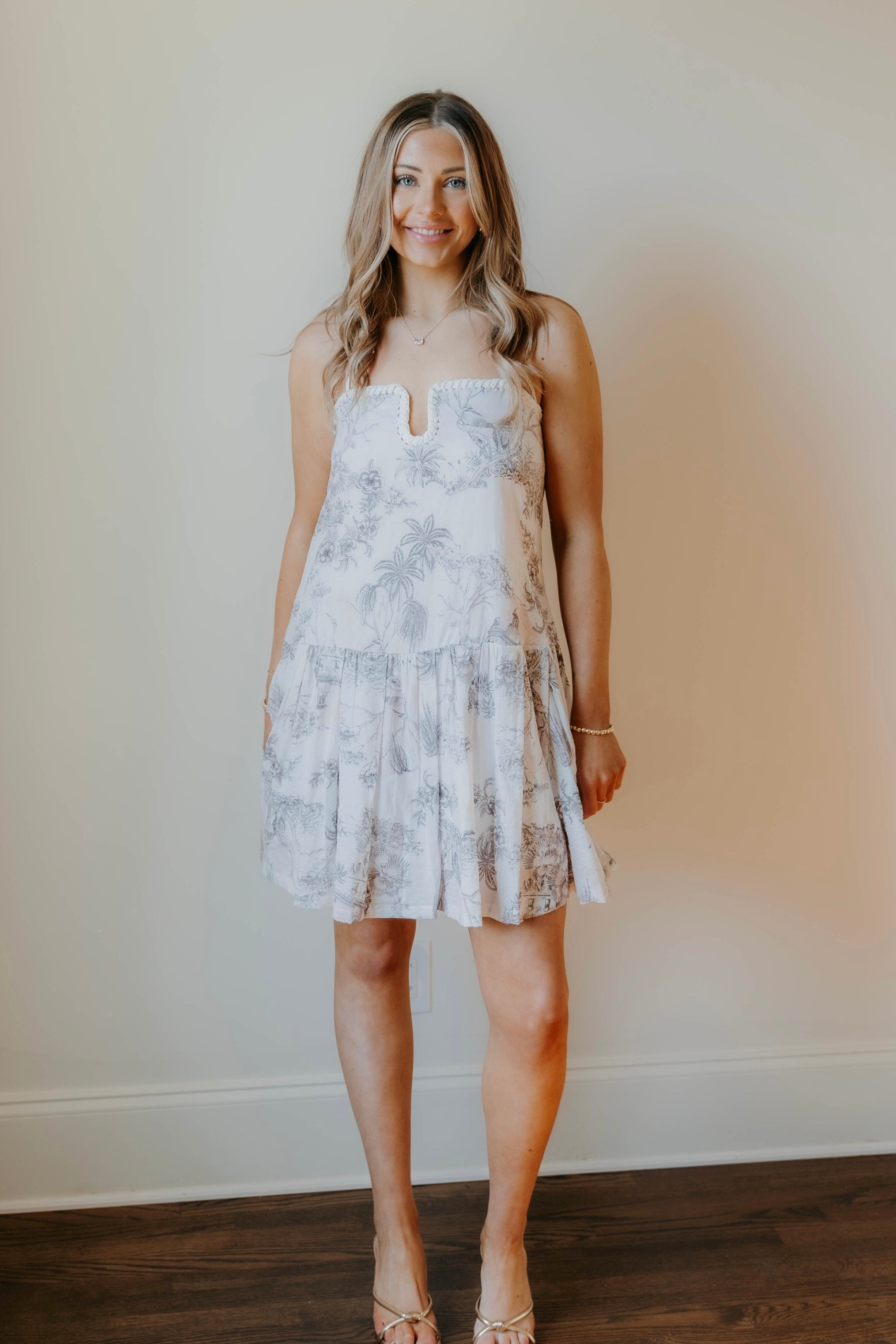 Emberlynn Printed Contrast Stitch Detail Dress - Final Sale 30% off in cart