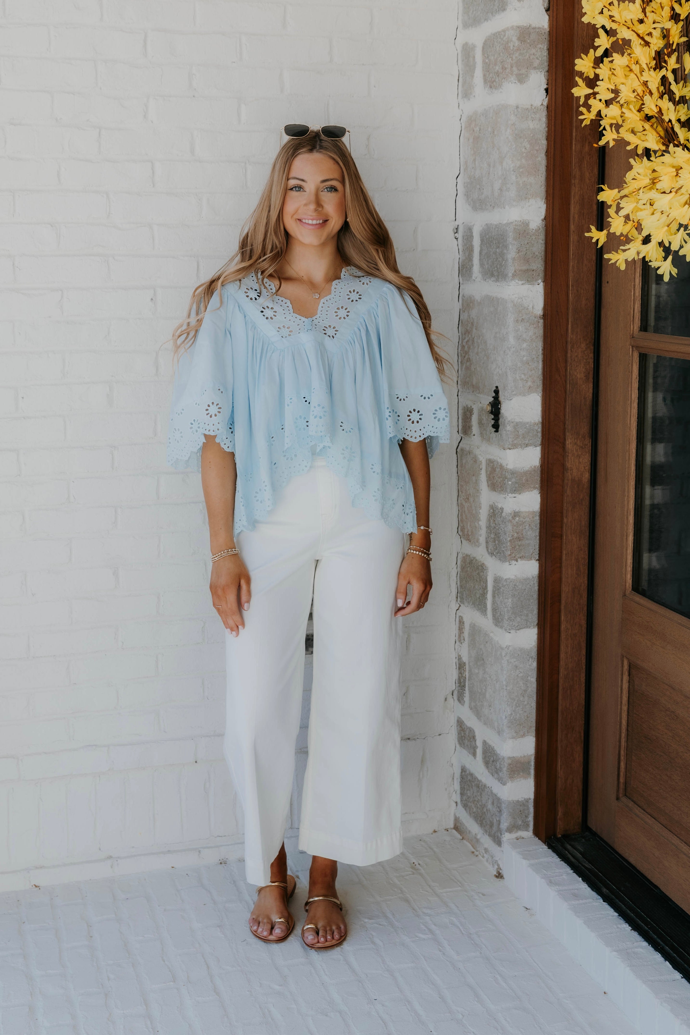 Ansley Short Sleeve Eyelet Detail Top