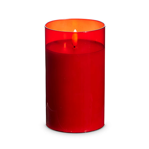 Flameless Red Glass Pillar Candle