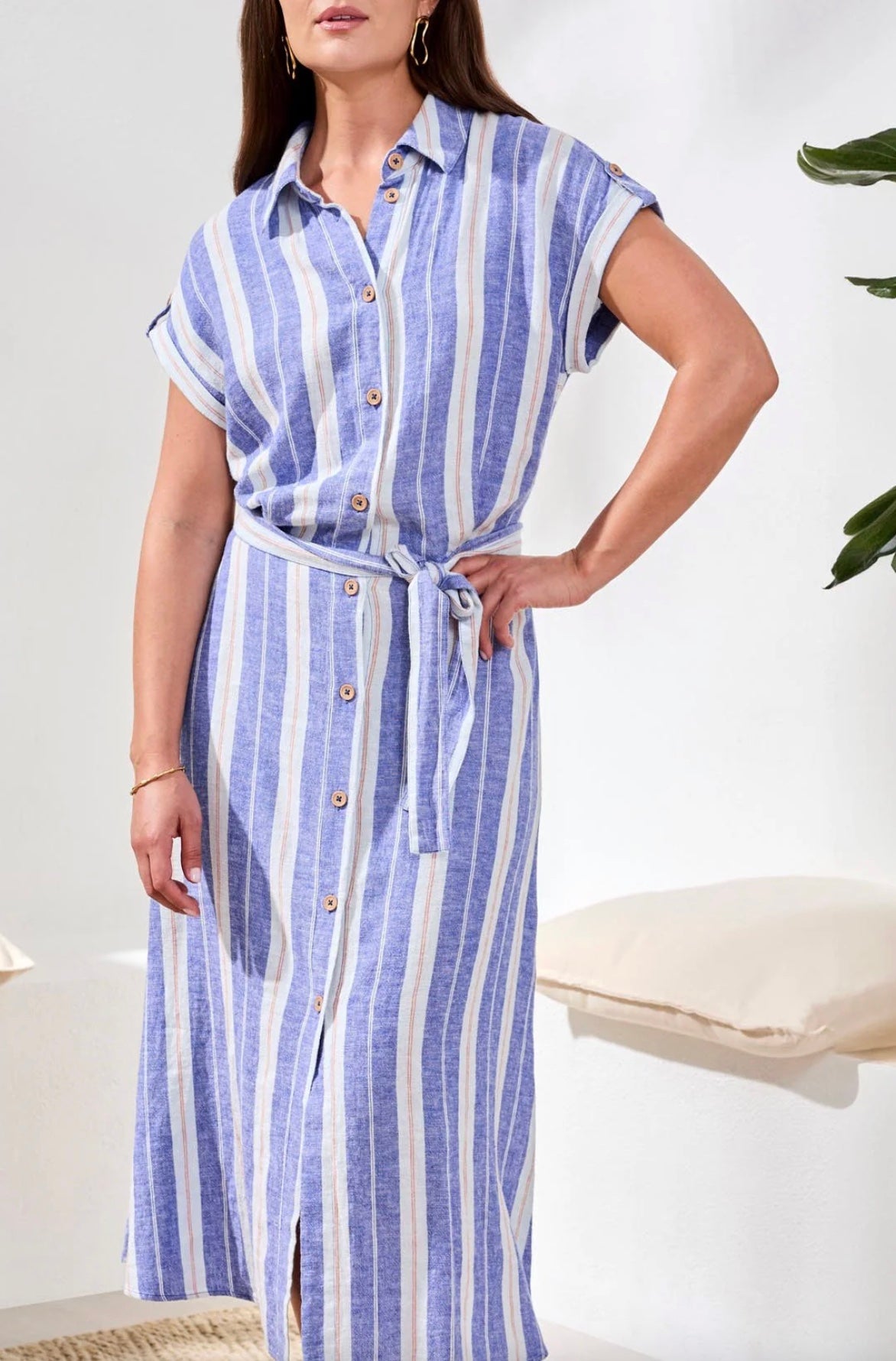Tribal Dockside Short-Sleeve Striped Shirt Dress