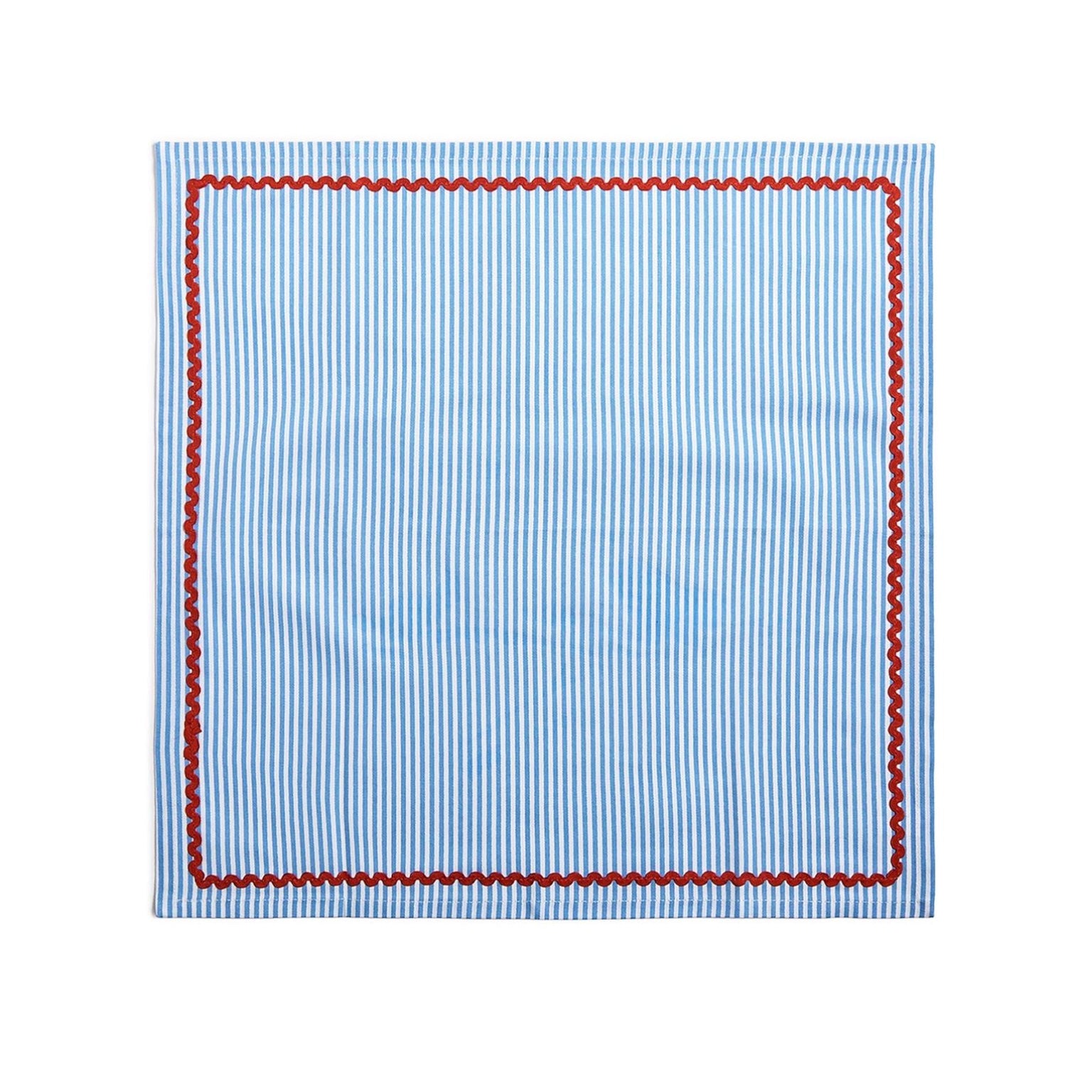 Blue Stripe & Red Ric Rac Trim Cloth Dinner Napkins - Set of 4