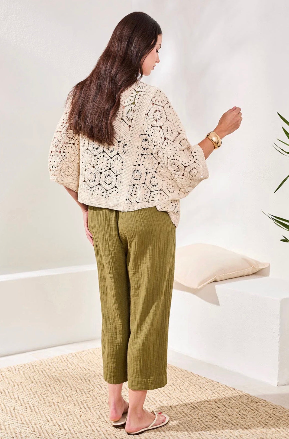 Tribal Embroidered Crochet 3/4 Sleeve Cardigan
