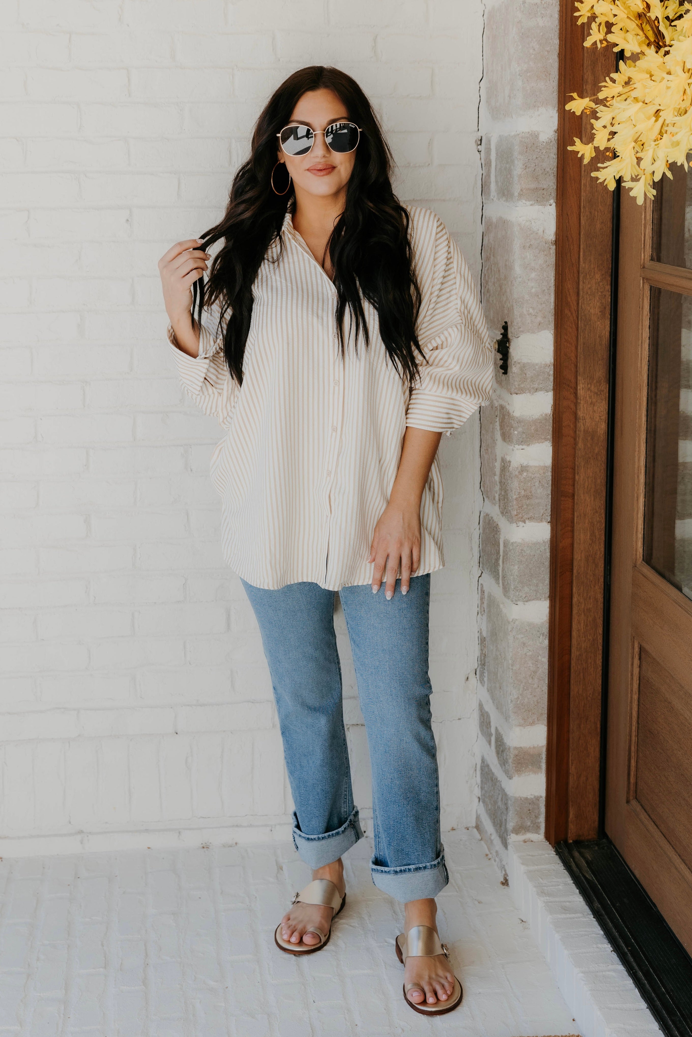 Rylie Drop Shoulder Textured Stripe Shirt - Final Sale 25% off in cart