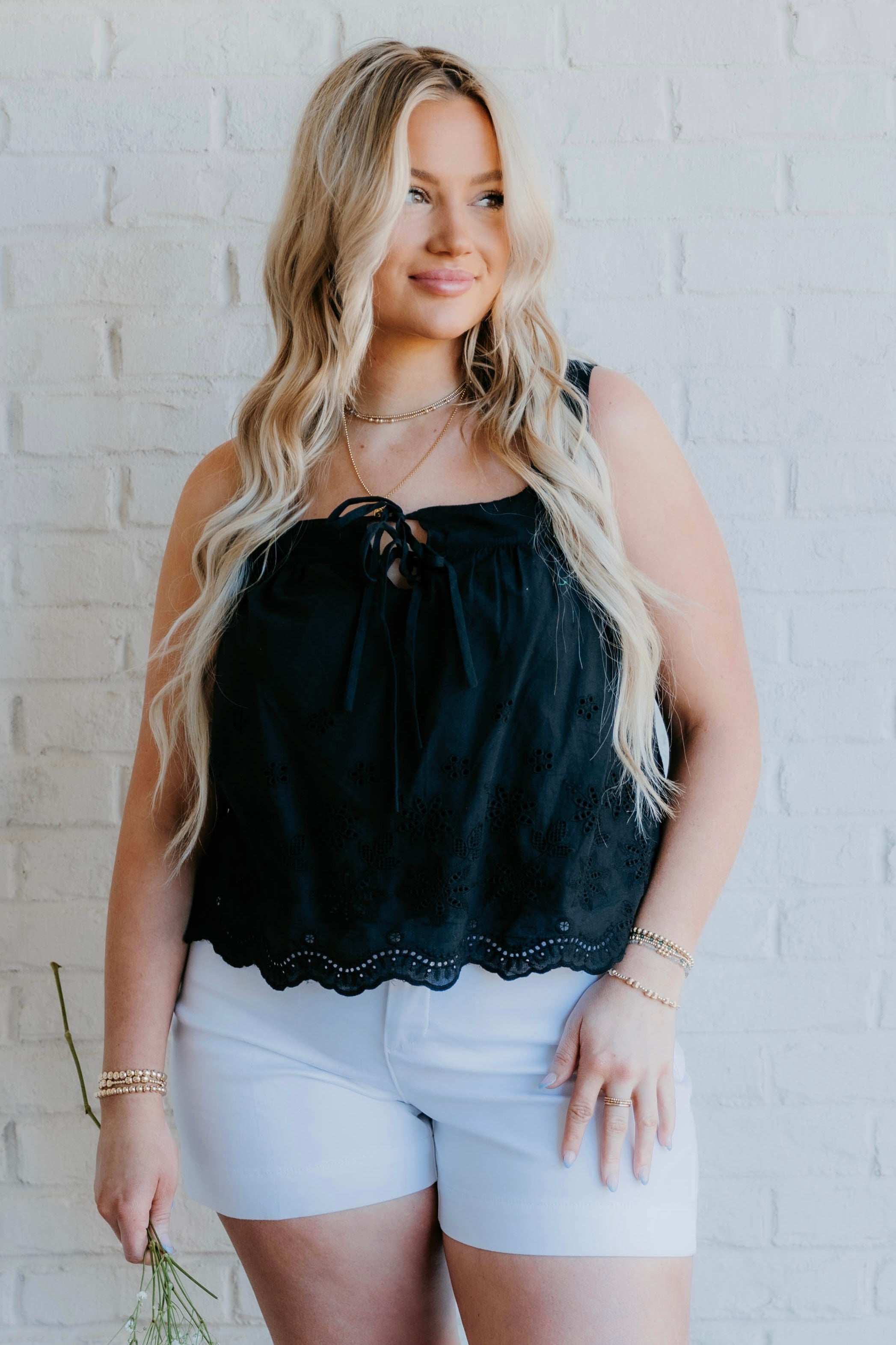 Leah Tie Front Eyelet Top