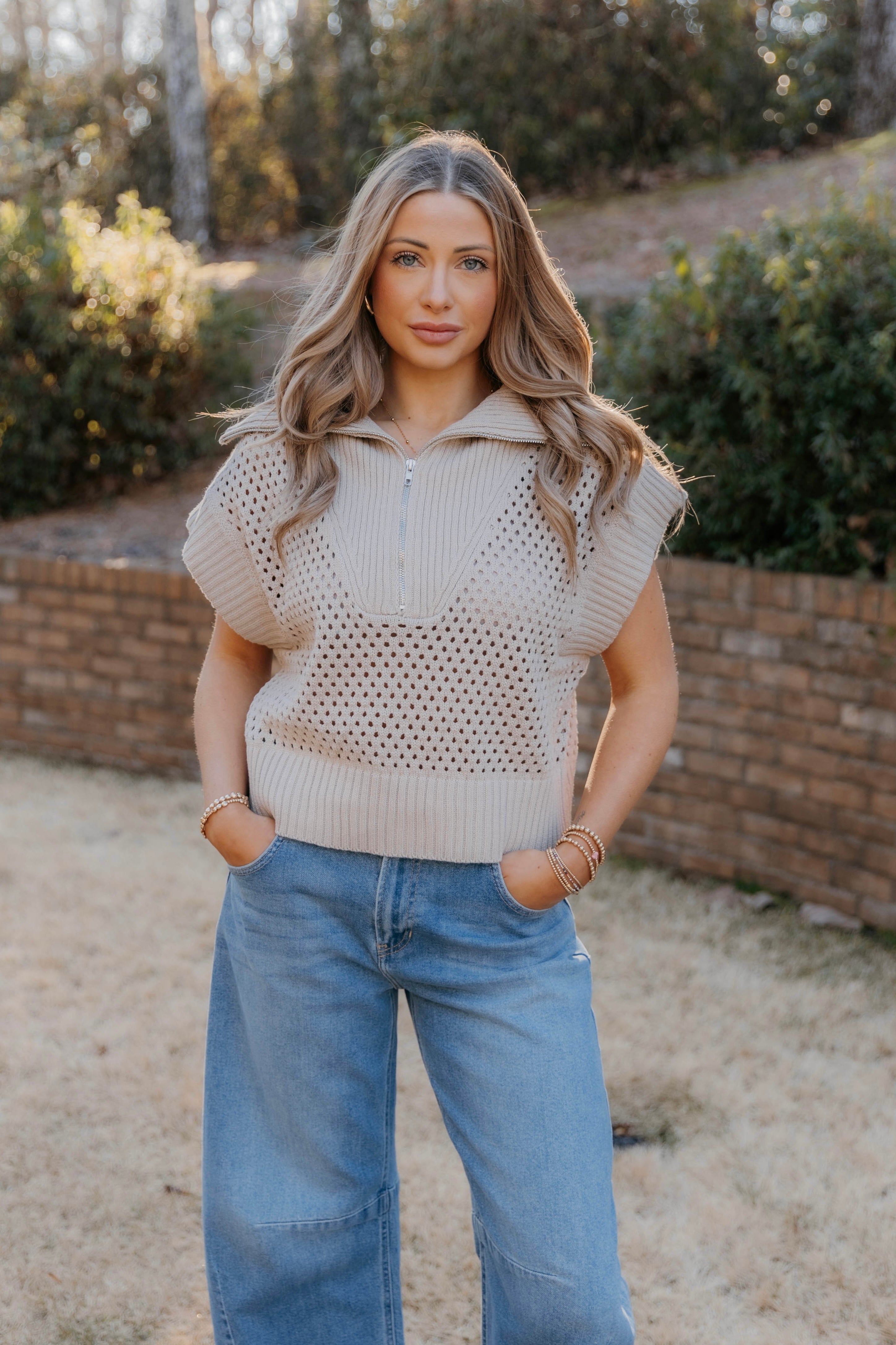 Juliette Half Zip Open Knit Sweater