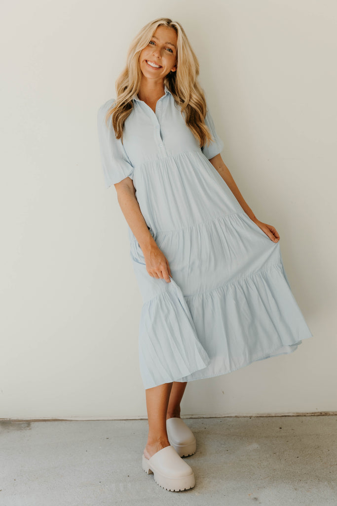Aimee Tiered Button Up Midi Dress